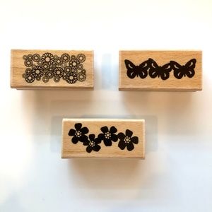 STUDIO G Set of 3 Daisies, Flowers + Butterflies Rubber Stamp Wood Block NEW!